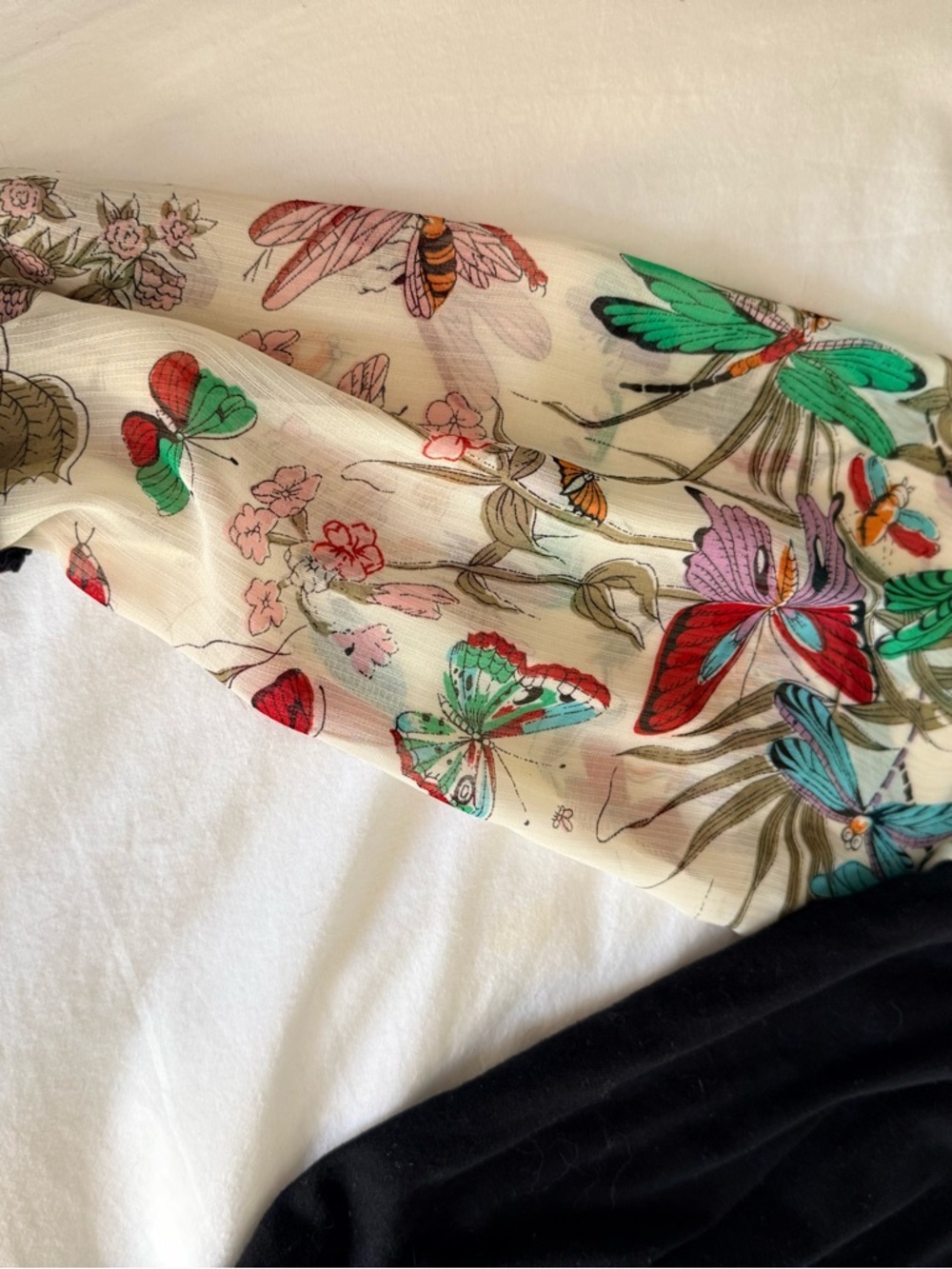 Black Blouse with Floral Butterfly Sheer Sleeves - Picture 3 of 5